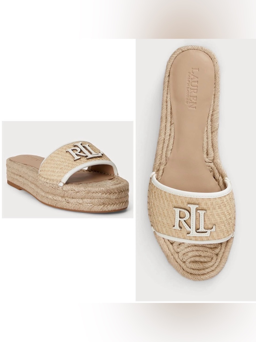 Lauren Ralph Lauren Natural Raffia Platform Slide Sandals